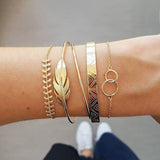 Bohemian Gold color Moon Leaf Crystal Opal Open Bracelet