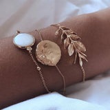 Bohemian Gold color Moon Leaf Crystal Opal Open Bracelet