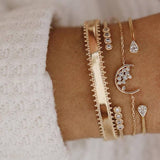 Bohemian Gold color Moon Leaf Crystal Opal Open Bracelet