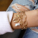 Bohemian Gold color Moon Leaf Crystal Opal Open Bracelet