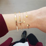 Crystal Leaves Geometric Chain Gold Bracelet Set