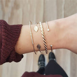 Crystal Leaves Geometric Chain Gold Bracelet Set