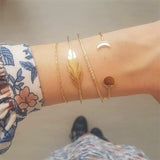 Crystal Leaves Geometric Chain Gold Bracelet Set