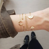 Crystal Leaves Geometric Chain Gold Bracelet Set