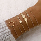 Crystal Leaves Geometric Chain Gold Bracelet Set