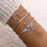 Crystal Leaves Geometric Chain Gold Bracelet Set