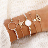 Crystal Leaves Geometric Chain Gold Bracelet Set