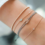 Crystal Leaves Geometric Chain Gold Bracelet Set