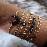 Crystal Leaves Geometric Chain Gold Bracelet Set