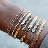 Crystal Leaves Geometric Chain Gold Bracelet Set