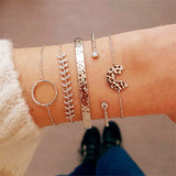 Crystal Leaves Geometric Chain Gold Bracelet Set