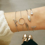 Crystal Leaves Geometric Chain Gold Bracelet Set