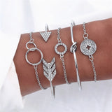 Crystal Leaves Geometric Chain Gold Bracelet Set
