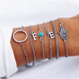 Crystal Leaves Geometric Chain Gold Bracelet Set