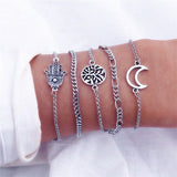 Crystal Leaves Geometric Chain Gold Bracelet Set