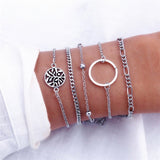 Crystal Leaves Geometric Chain Gold Bracelet Set