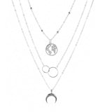 Retro Moon World Map Circle Pendant Multilayer Gold Colodr Necklace