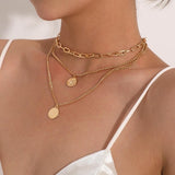 Vintage Bohemia Gold Coin letter Layered Chain Necklace