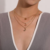 Vintage Bohemia Gold Coin letter Layered Chain Necklace