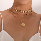 Vintage Bohemia Gold Coin letter Layered Chain Necklace
