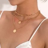 Vintage Bohemia Gold Coin letter Layered Chain Necklace
