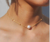 Simple Pearl Bead Chain Choker Necklace