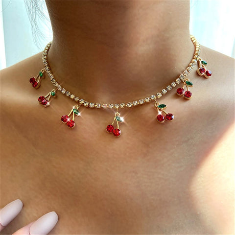 Red Cherry Crystal Tennis Chain