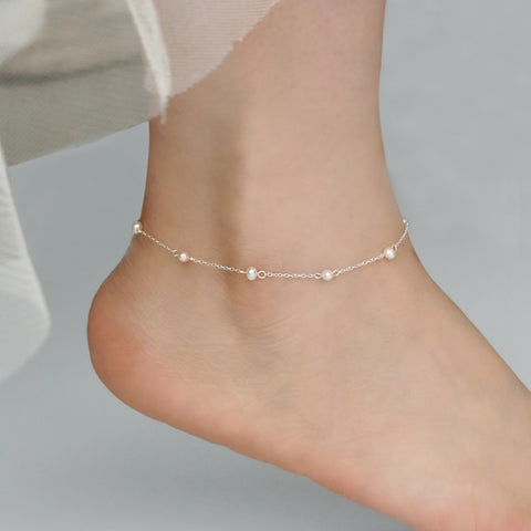 925 sterling silver anklet Natural pearl Chain
