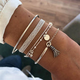 Bohemian Silver Color Tassel Round Bracelet