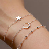 Simple Star Moon Bead Metal Bracelet