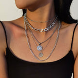 Multilevel Gold Silver Color Human Head Coin Pendant Necklaces