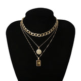 Multilevel Gold Silver Color Human Head Coin Pendant Necklaces