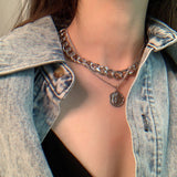 Multilevel Gold Silver Color Human Head Coin Pendant Necklaces