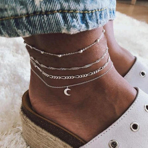 Silver Color Simple Chain Anklets