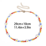 Bohemian White And BlueSeed Bead Flower Choker Necklace
