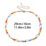 Bohemian White And BlueSeed Bead Flower Choker Necklace