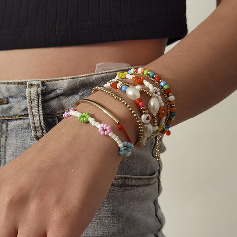 Ethnic Multilayer Multicolor Acrylic Beads Bracelets