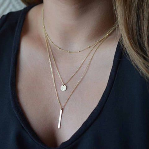 Plated Multi Layers Bar Coin Necklace